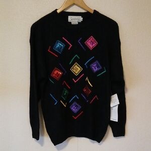 Vintage 1992 Santoria Multicolor Sequin Holiday Sweater Silk/angora/lambswool